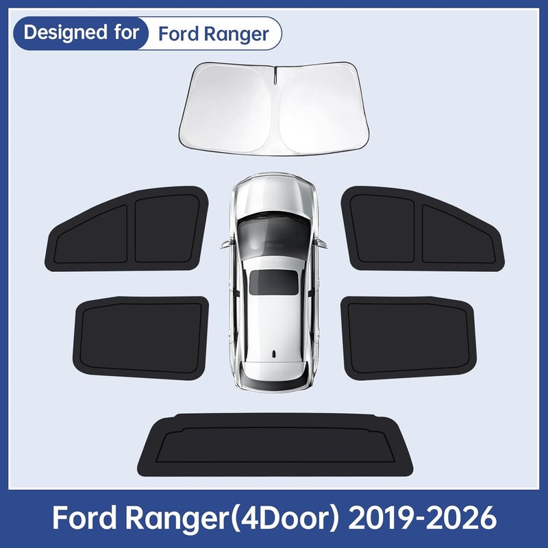 FSHAANY'S Car Window Shades for Ford Ranger（4Door） 2019-2026, Full Car Window Covers for Privacy, Sunshades for Ranger（4Door） Front Rear Windshield Side Windows to Block UV and Protect Privacy(6pcs) - Image 3